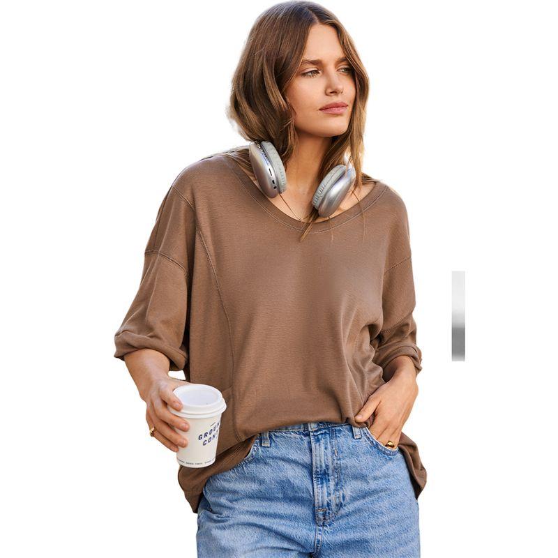 US Shiying Simple and Versatile V-neck Short sleeve T-shirt Women 2025 Summer New Solid Loose Pullover Women