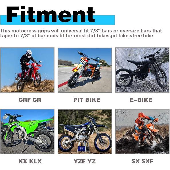 7/8" Dirt Bike Grip Rubber Anti-Slip Universal Motorcycle Grips Handlebar Racing Grip For Motocross Mini Bike Surron Light Bee X Grips KLX110 YZ450F