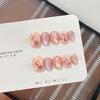 10Pcs Cute Cat Eye Short Press On Nails Christmas Snowman Bow Snowflake Cherry Apple Full Cover Fake Nails Gift