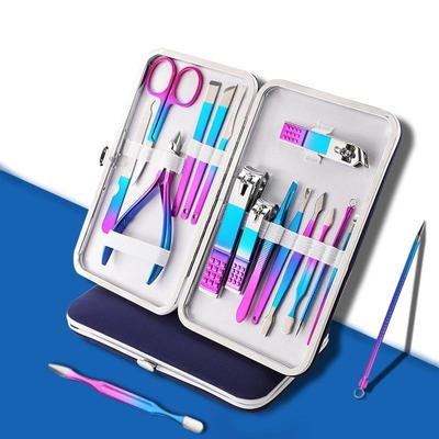 15-piece Colorful Olecranon Stainless Steel Manicure Set Beauty Nail Pedicure Knife Nail Clippers Set Nail Care Set