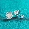Sterling Flower Stud Earrings With Cultured Pearl Moissanite Bud Design Women Sweet Elegant Minimalist Jewelry