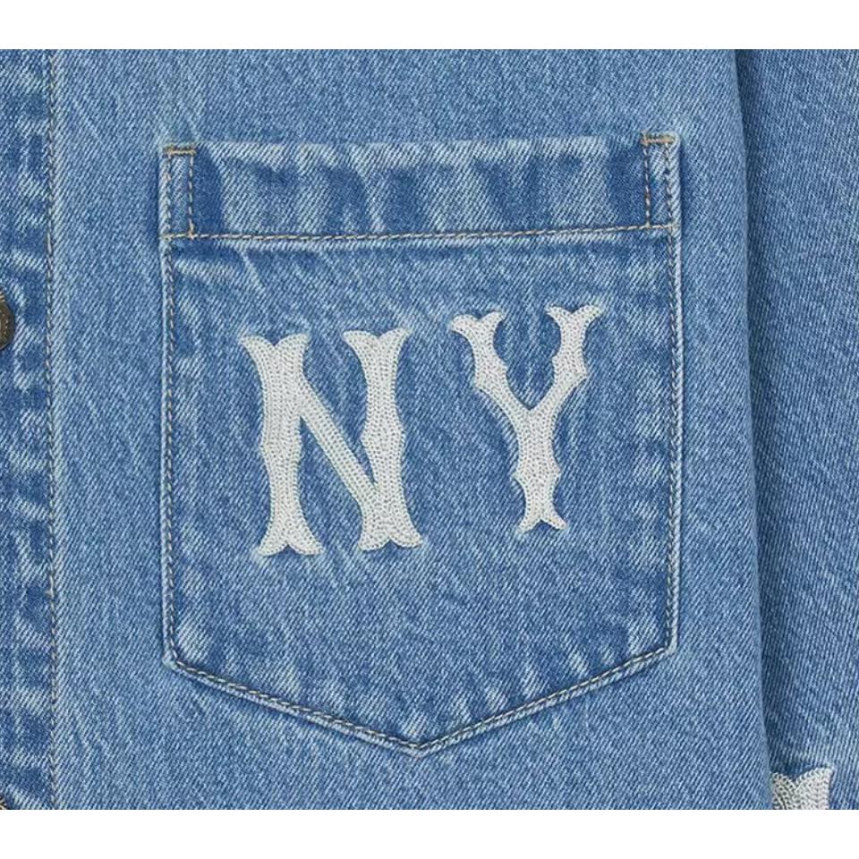 New MLB New York Yankees Denim Jacket Unisex Light Sky Blue 3ADRG0344-50BLL