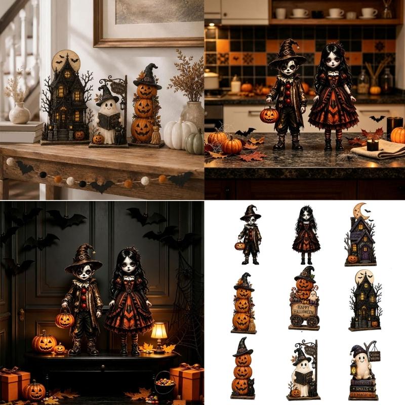 Halloween Schreibtischdekorationen Holz Tischplatten-Display Akzent für Kaminsims, Regal und Party-Dekoration, Ein ausgewählter Stil pro Packung