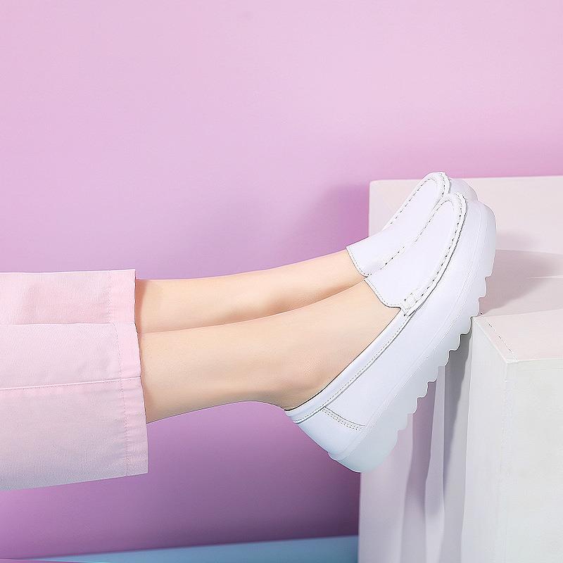 Damen Herbst/Winter Arztschuhe: Weiß, bequem, weiche Sohle, flacher Absatz, leicht, sanft und komfortabel für die Arbeit