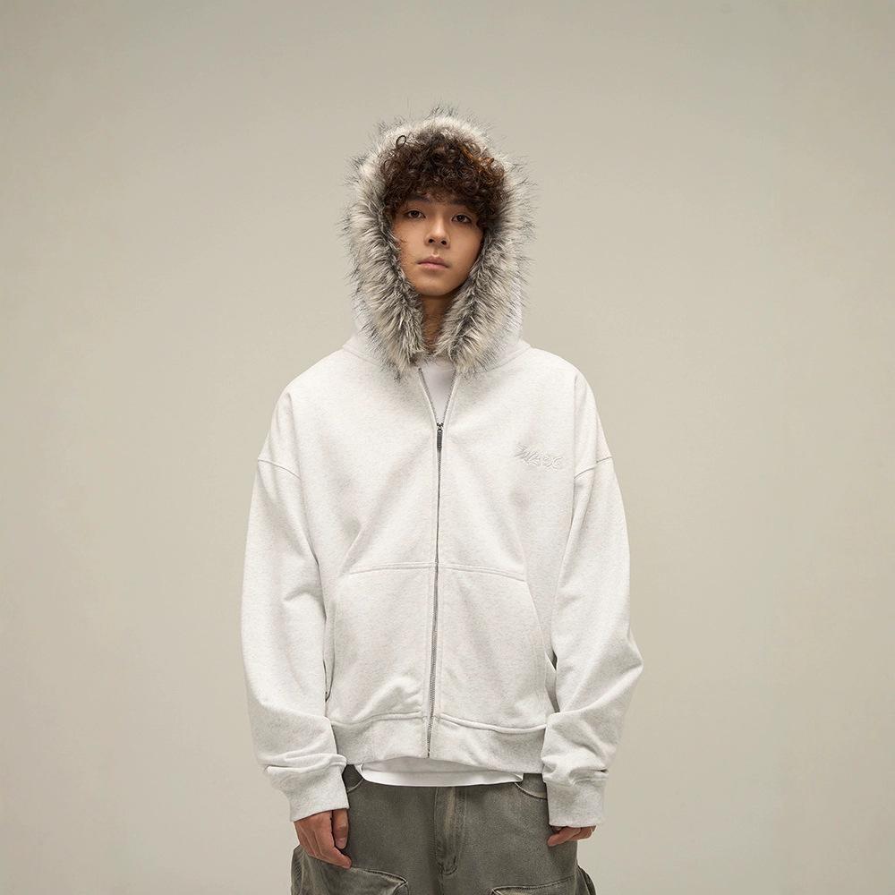American Retro Oversized Fur Collar Couple Hoodie Cardigan