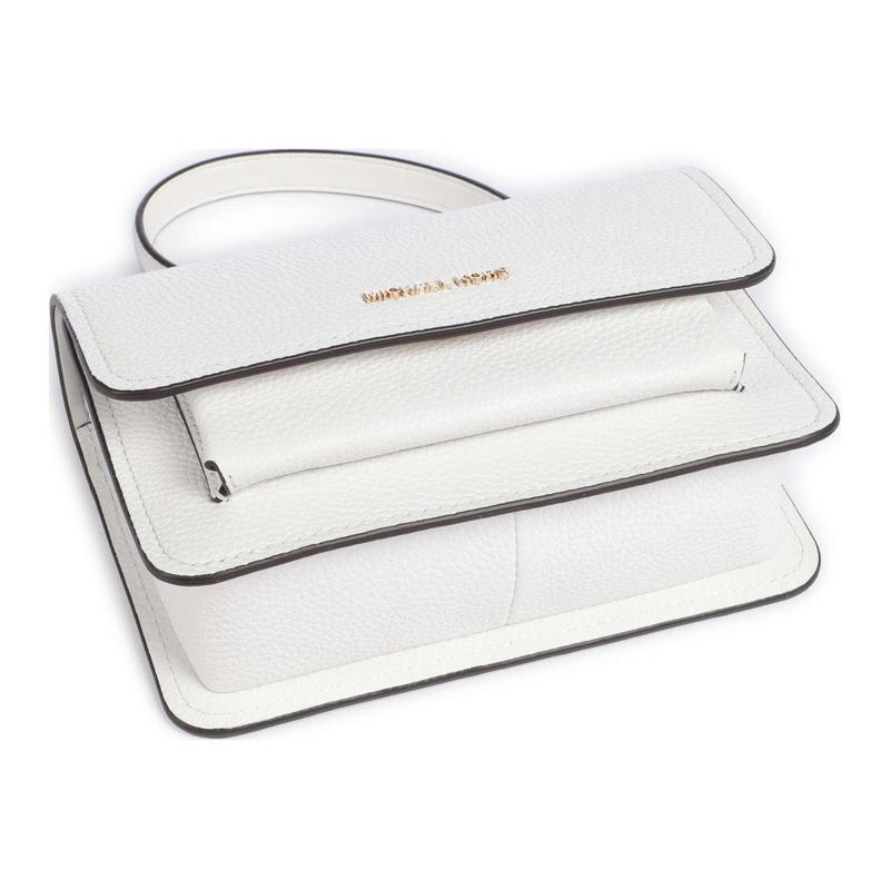 Michael Kors Claire Logo Magnetic Closure Grained Cowhide Crossbody Shoulder Bag Women's White
