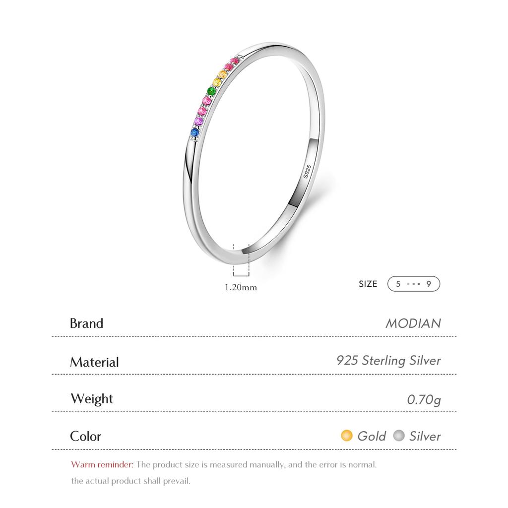 Modian New Real 925 Silver Trendy Rainbow CZ Stackable Colorful Finger Rings For Women Female Wedding Statement Jewelry