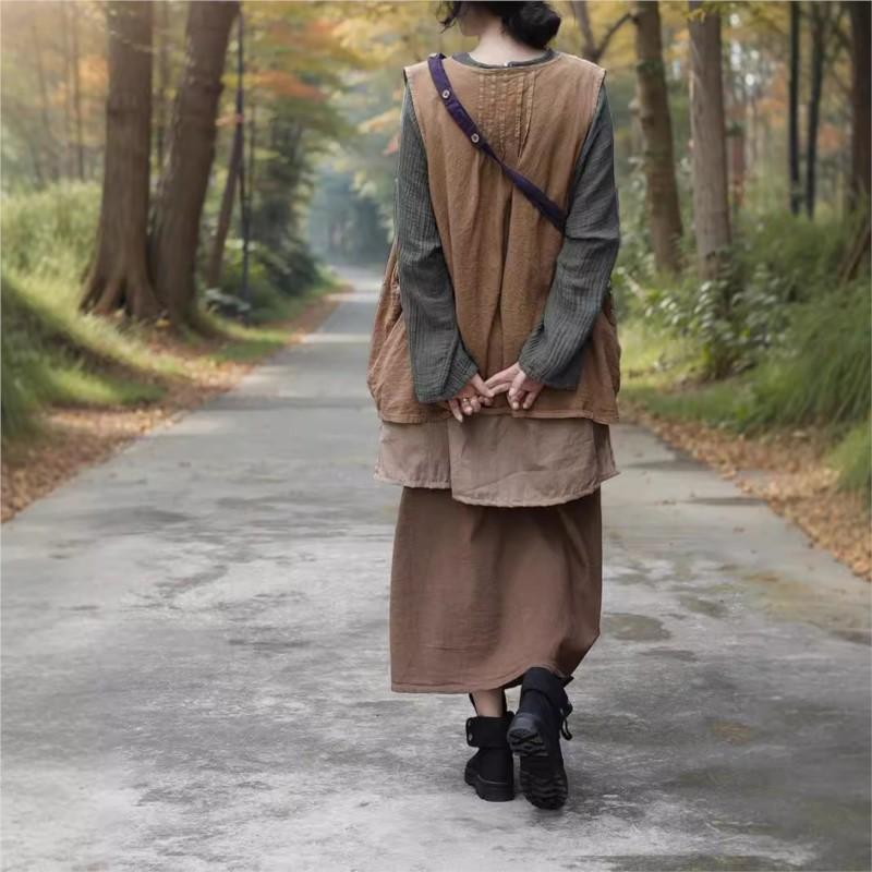 Johnature Kobieta Jesień Moda Opracuj Osobowość Kamizelka Nisza Casualowy Nadruk Styl Chiński Dekolt V