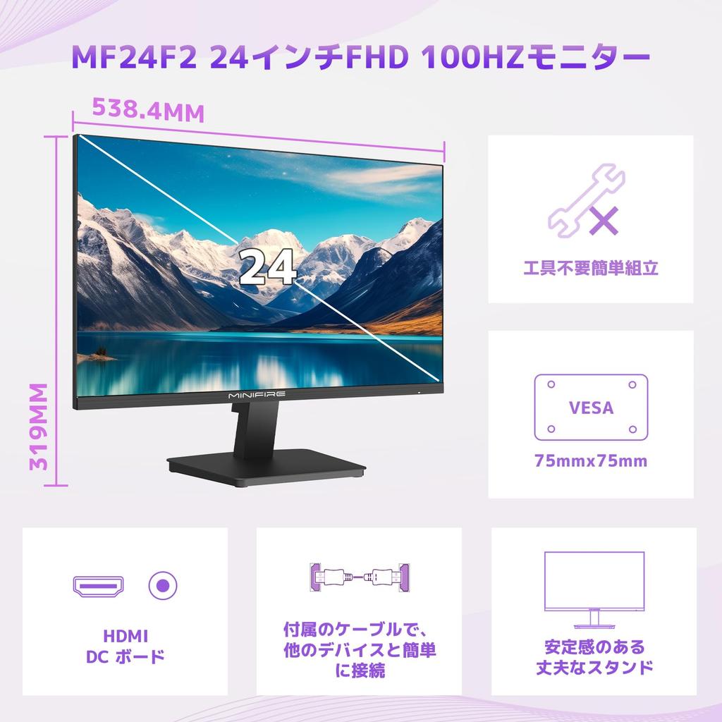 Minifire Monitor Display Full HD 100Hz Blue Light Reduction VESA Compatible Frameless Contrast Adjustable Business PC 3 Year Warranty HDMI Cable