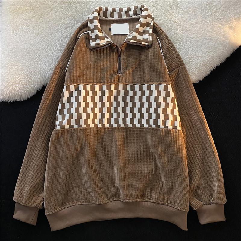 Spring Autumn Men's Loose Fit Zipper Hoodie Sweatshirt Casual Wear Resistant Workwear Stand Collar Sportswear Polyester Fiber