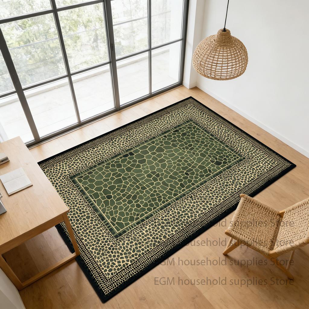 Retro Green Carpet Abstract Living Room Decoration Soft Rugs Bedroom Anti-slip Washable Customizable Dining Room Floor Mat Study