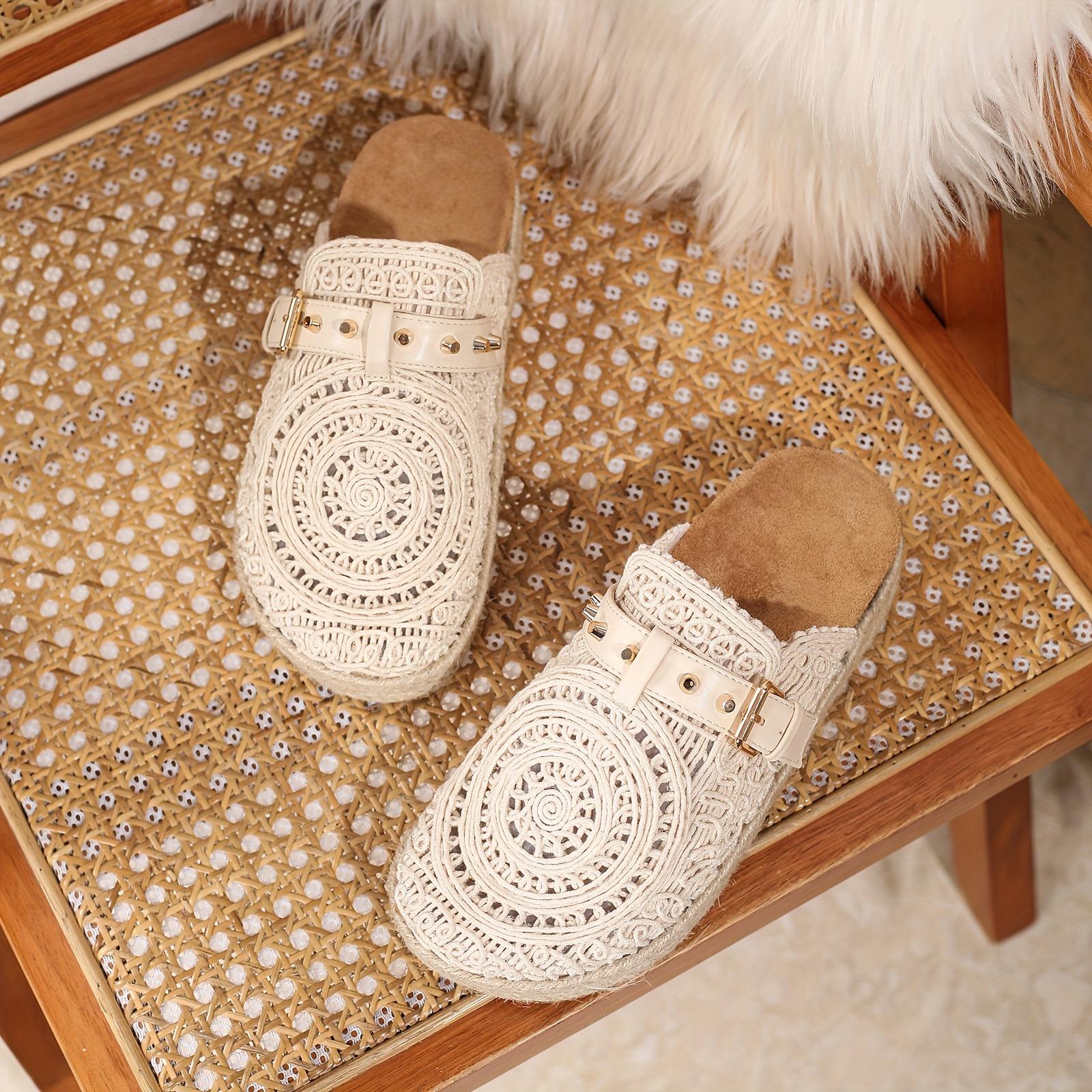 

Women s Summer Vacation Style Slip-On - Geometric Cut-Out & Embroidery Design, Thick Cushioned Rubber Sole, Breathable Fabric Upper, Round Toe Comfort 36 белый