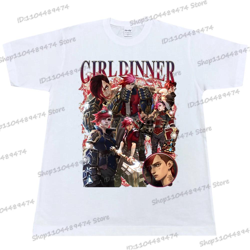

Vi Arcane League of Legends Classic Tops Men Women Anime Apparel Cotton T-shirt Vi Arcane Girl Dinner Street Style Shirt Clothes S