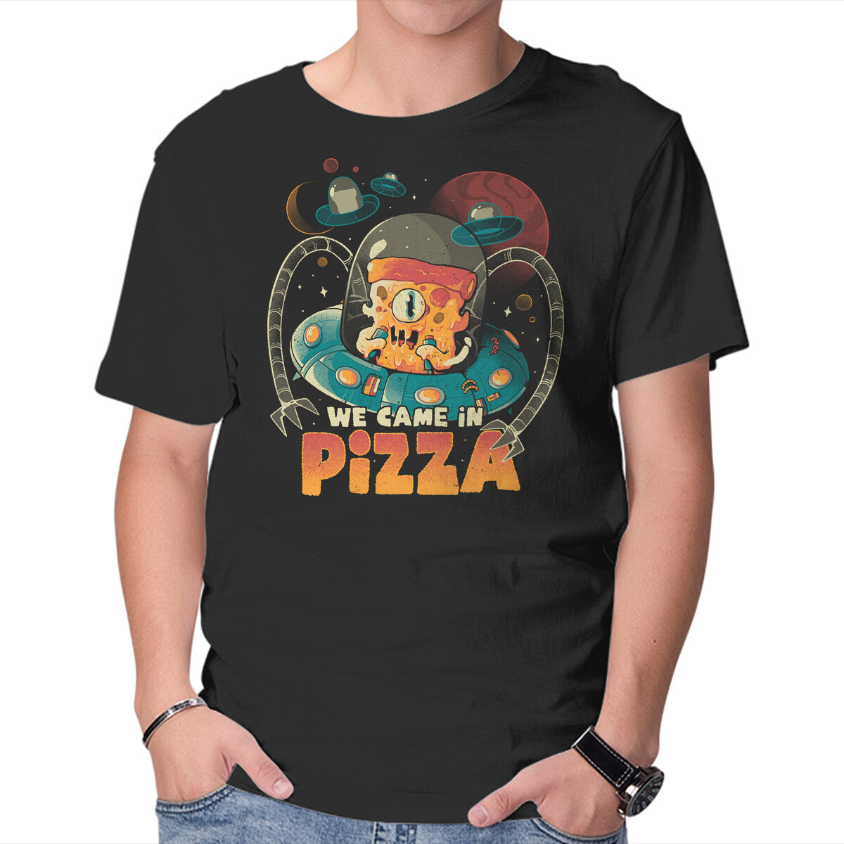 Unisex Crew Neck T-Shirt We Came In Pizza Graphic Short Sleeve Casual Tee XL