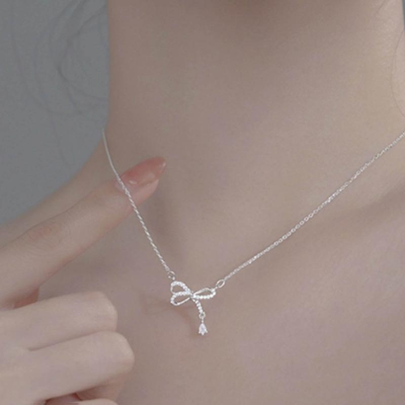 Blingbling Crystal Diamante Bowknot Necklace Clavicle Chain Gifts for Girls Present Sexy Diamante Clavicle Chain