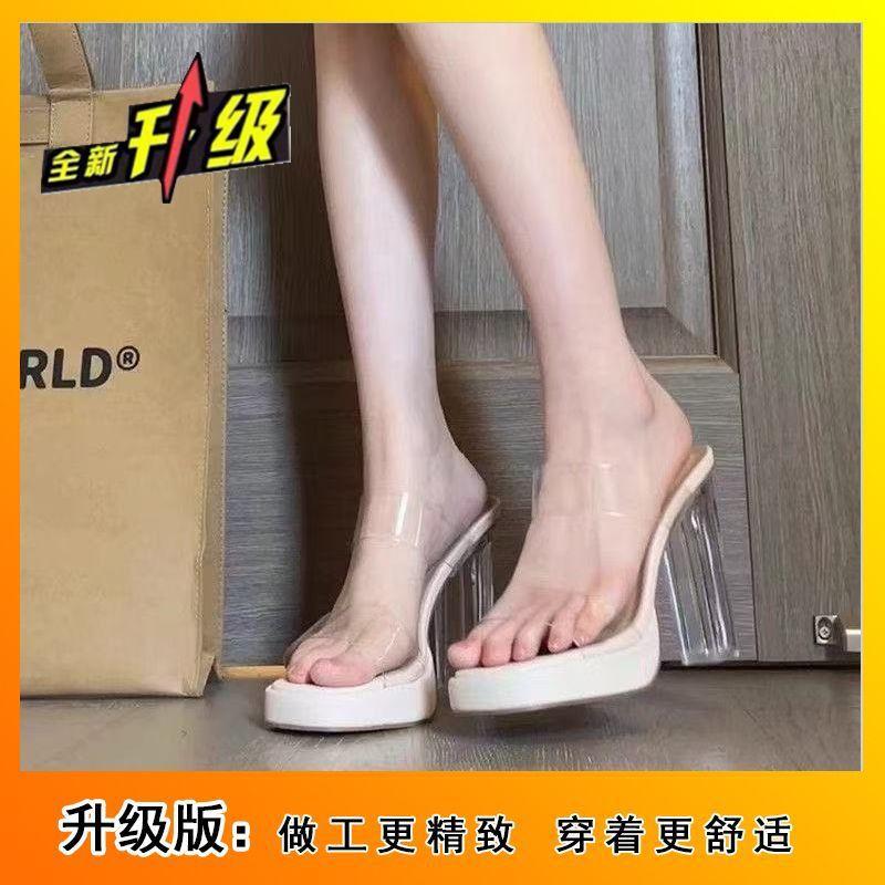 

COS hate the sky high transparent sandals women s super high-heeled cool slippers waterproof table heightening crystal and slippers 2025 new 40
