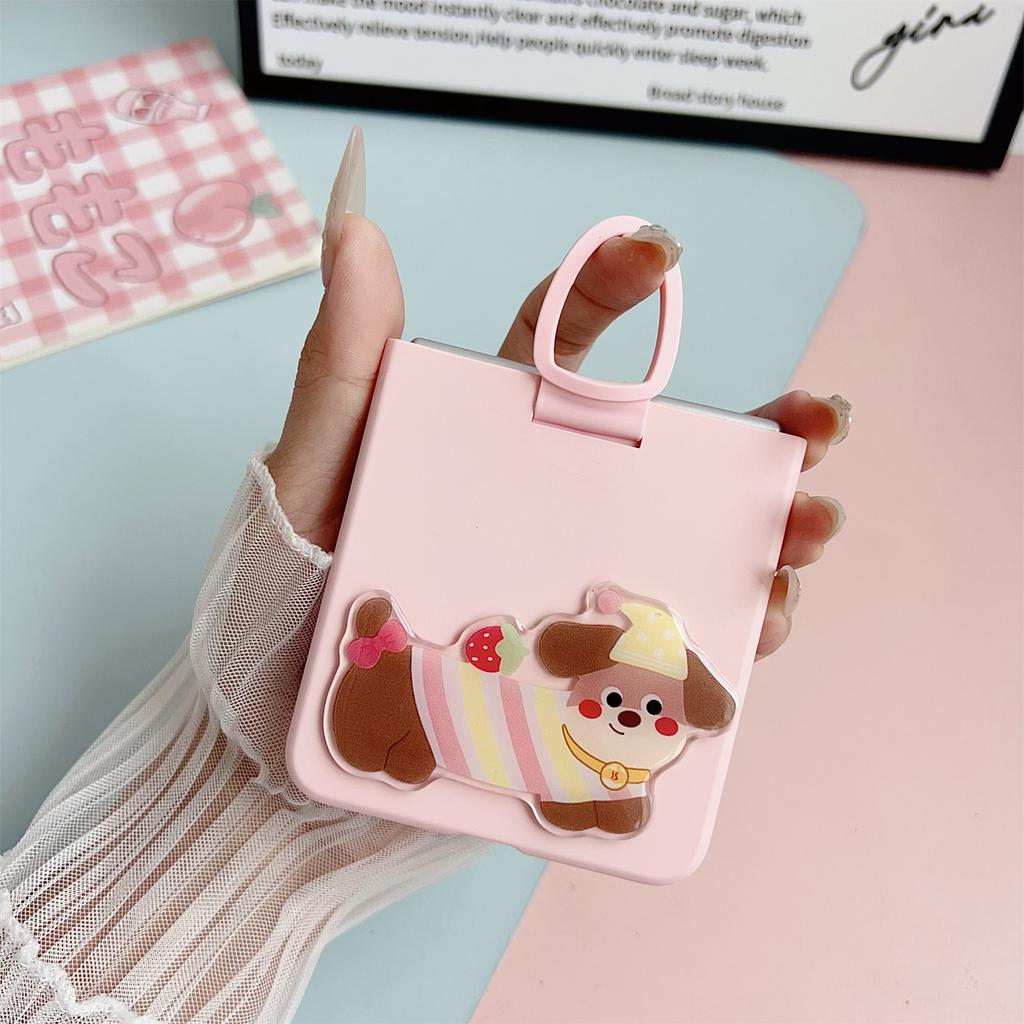 For Samsung Galaxy Z Flip7 5G Case Skin Touch Silicone Ring PC TPU Phone Cover with Cartoon Dachshund Sticker