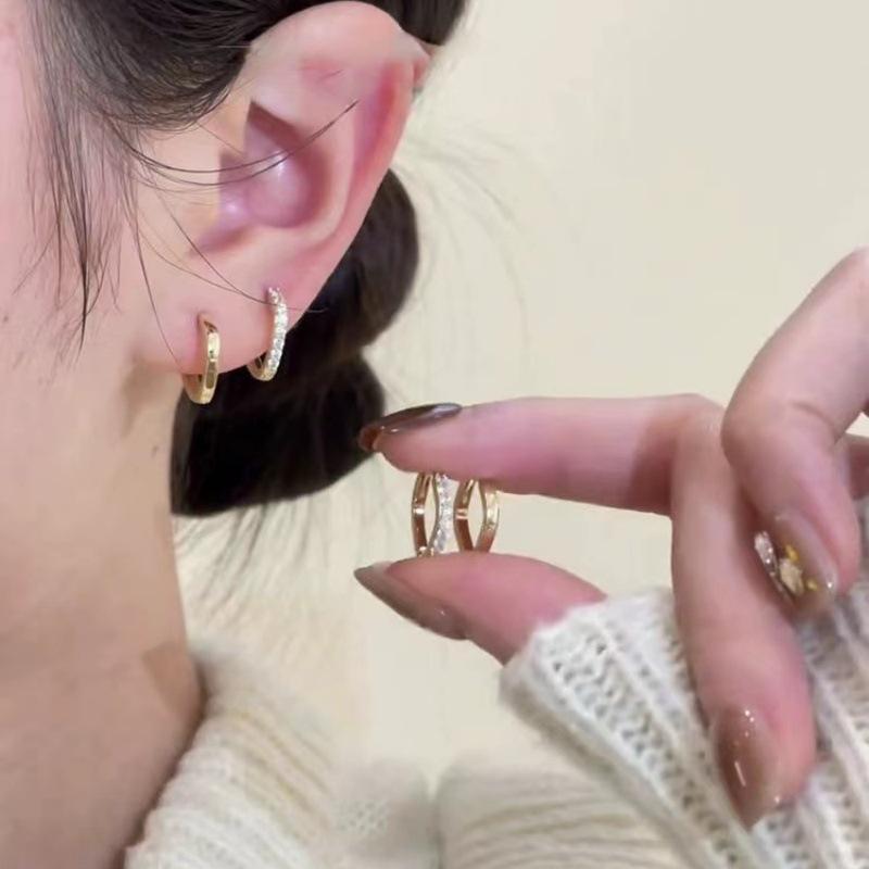 Korean Minimalist Zirconia Geometric Hoop Earrings Set - Light Luxury, Sweet & Cool Design