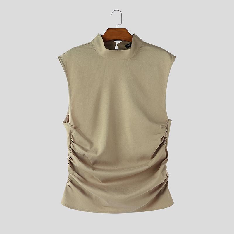 INCERUN Men Stand Collar Sleeveless Elastic Waist Fitted Casual Twisted Tank Tops