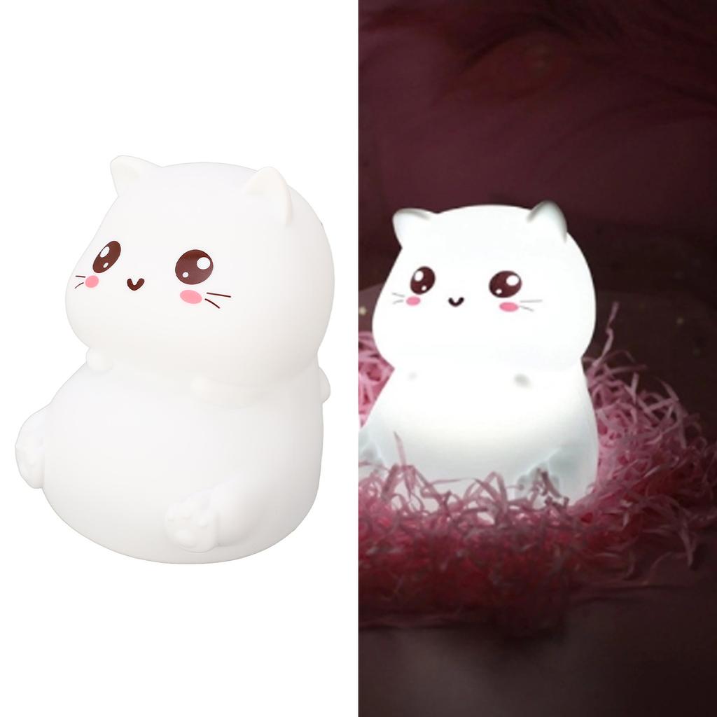 Silicone Night Lamp Cute Cat Tap Control   Color Rechargeable Soft Night Light for Bedroom