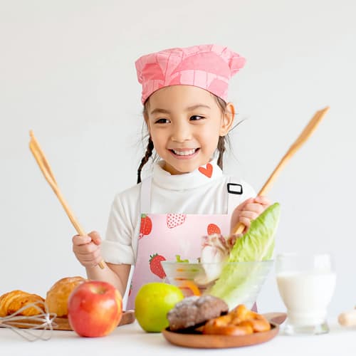 Athbavib Kids' Apron, Strawberry Pink, with Triangle Scarf and Pockets, Adjustable, 50*60cm, Waterproof Cotton, Easy Care, for Boys and Girls, Kinderg