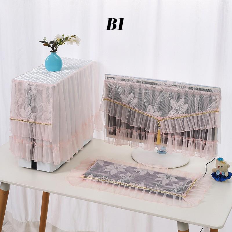 3PCS European Lace Desktop Computer Dust Cover Computer Cover 17 24 27inch LCD Monitor Protective Cover Keyboard Dustproof Cover
