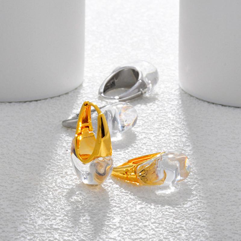 Gold Plated Simple Geometric Water Drop Transparent Stud Earrings for Women European American Fashion Jewelry Accessories Gifts