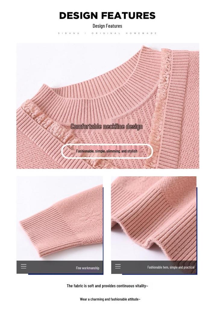 Mom's Elegant Autumn/Winter Wool Knit Sweater: Fashionable Thick Layered Top for Middle-Aged & Elderly Women