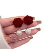 Vintage Hong Kong Style Pearl & Rose Stud Earrings - Elegant Fashion Accessory for Women