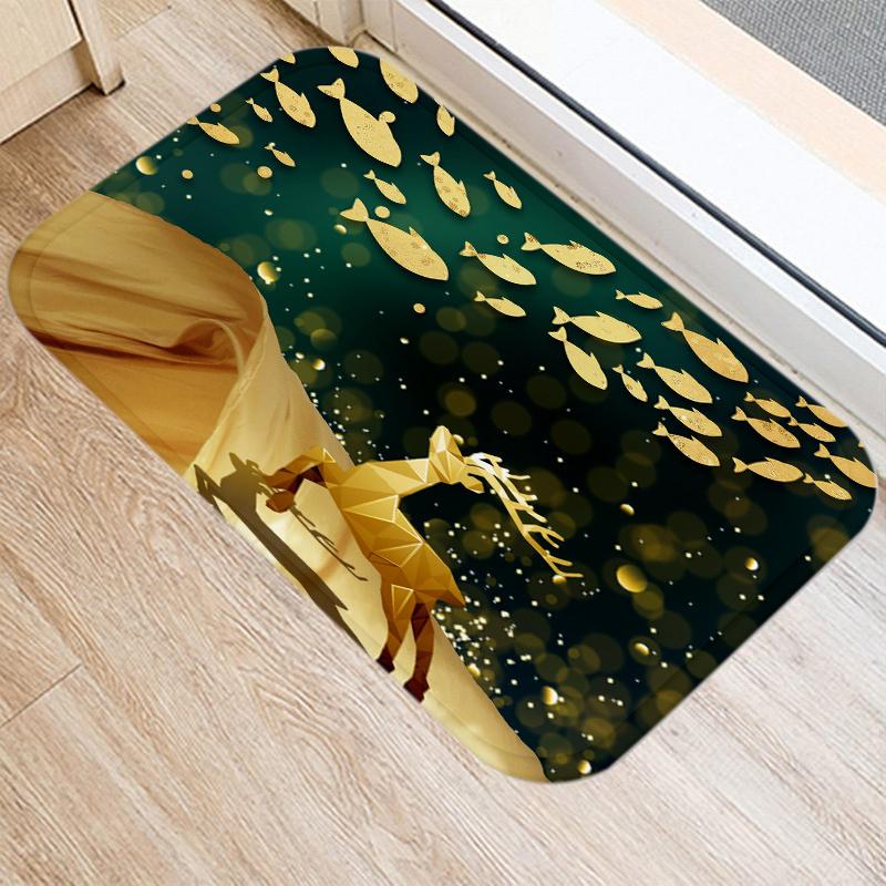 Golden bedruckte Fußmatte für Küche, Bad, Eingangsbereich, Korallensamt, Teppich, Fußmatte, farbenfrohe Fußmatten für den Innenbereich, rutschfester Teppich, Heimdekoration