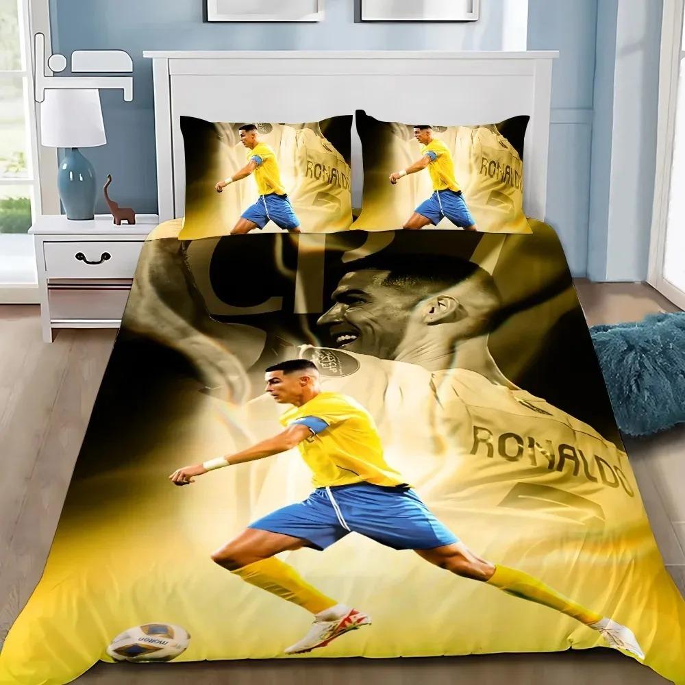 Housse de couette Étoile du Football ensemble de chambre d'enfant, Cadeau pour Enfants Adolescents adulte Microfibre lit double Housse de couette avec Fermeture Éclair Décoration de Chambre 90x200cm
