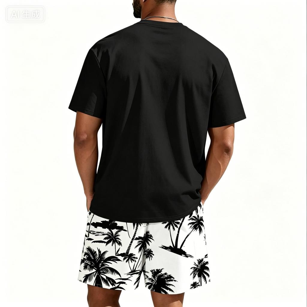 Men's Casual Two Piece Set Short Sleeve T Shirt and Elastic Waist Drawstring Shorts Summer Outfit Lightweight Comfortable Fit