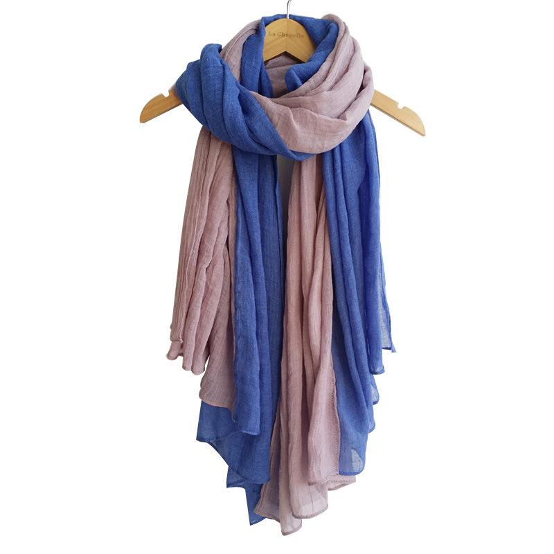 Women'S Cotton And Linen Two-Color Splicing Scarf Fashionable Super Long Warm Shawl Contrasting Colors Japanese Fresh Scarf