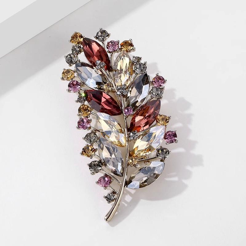 Women Girls Luxury Crystal Leaf Brooch Elegant Rhinestone Leaves Plants Clothing Accessories Brooches Pins Party Office Jewelry Gift