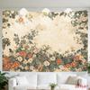 2D Flat, [2D Plane Printing] 1 Large Size/small Size Pattern Printed Tapestry- Floral, Vintage, Wallpaper, Pattern, Orange Flowers, Room Wall Decorati