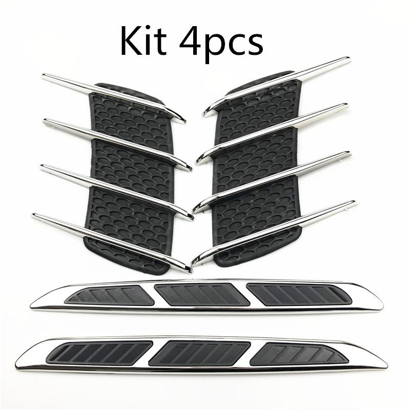 Universal Car Hood Side Flow Vent Fender Air Net Door Decals Auto Sticker DIY Simulation Car Shark Gills Outlet Soft +ABS Plated