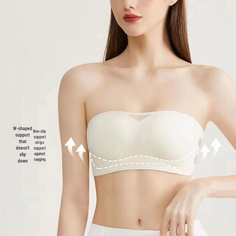 Bezešvá bandeau podprsenka bez ramínek proti sklouzávání pro malá prsa - Letní tenký styl, neviditelný push-up s krásným designem zad