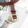 Faux Upscale Womens Leather Belt With Refined Rectangle Silver Buckle In Classic Black And Elegant Colors