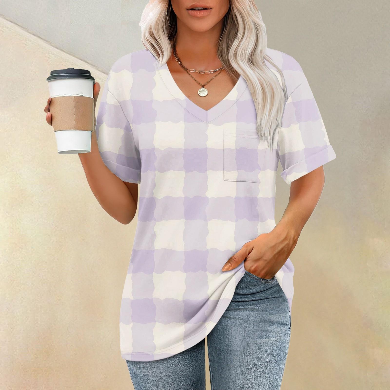 

Женские футболки с V-образным вырезом и коротким рукавом, летние топы, повседневные базовые футболки, модные XL фиолетовый