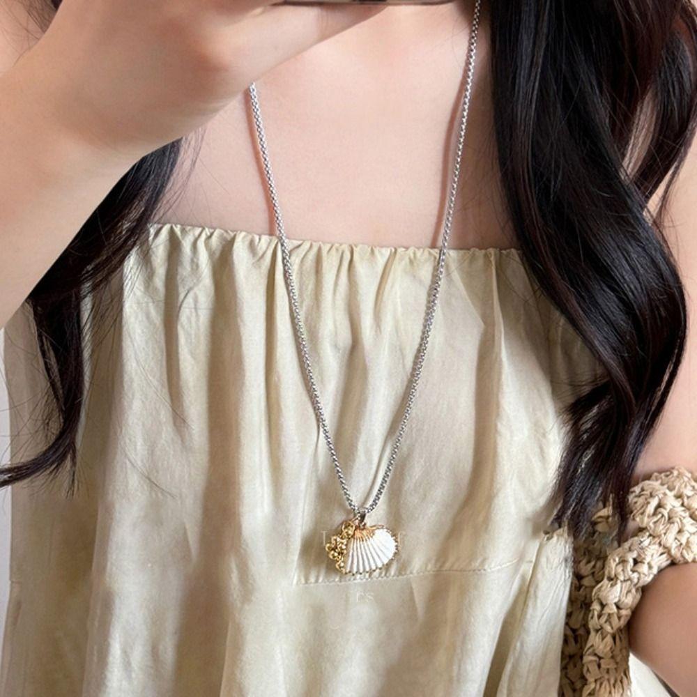 Sweet Shell Pendant Necklace Scallop Ocean Style Beach Choker Trendy Conch Clavicle Chain  Girls