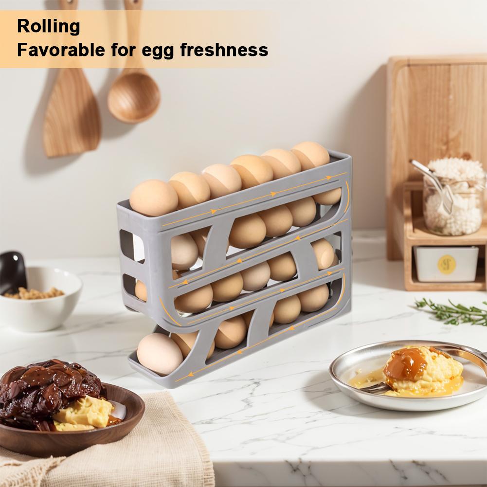 4 Tiers Stackable Egg Organizer Large Capacity Refrigerator Egg Storage Box Space-Saving Eggs Rolling Rack for Fridge Countertop