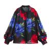 2025 Spring Women's Plus Size Chiffon Print Long Sleeve Shirt - European & American Fashion