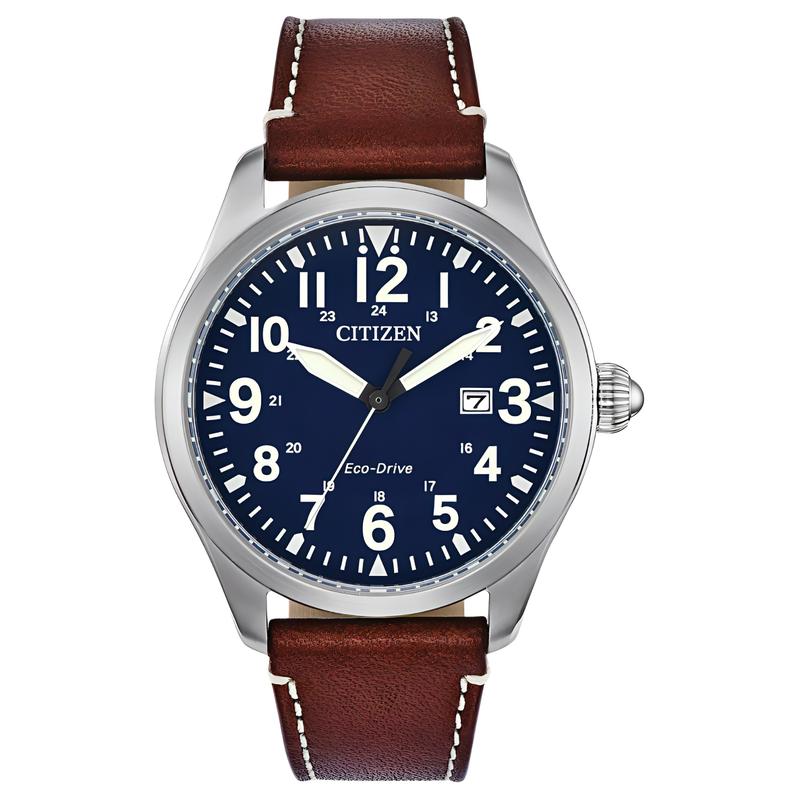 

CITIZEN Eco-Drive series 100 meters waterproof fashion style light Quartz leather strap 42mm men s watch blue dial BM6838-17L синій