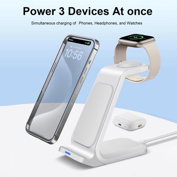 

Зарядная станция 3 в 1 для iPhone, беспроводное зарядное устройство для iPhone 15, 14, 13, 12, 11 Pro Max и Apple Watch — беспроводная зарядная станция для AirPods Pro 3 2 белый