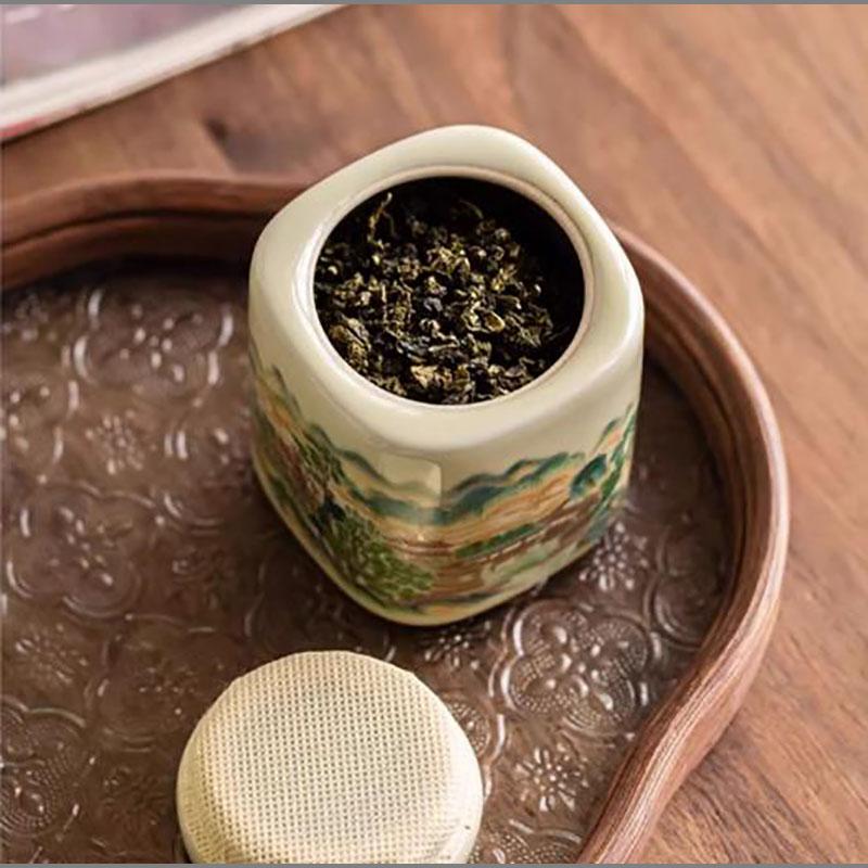 Simple Ceramic Mountain Water Tea Caddy with Lid Sealed Candy Jar Household Multi-functional Coffee Bean Nut Powder Storage Box