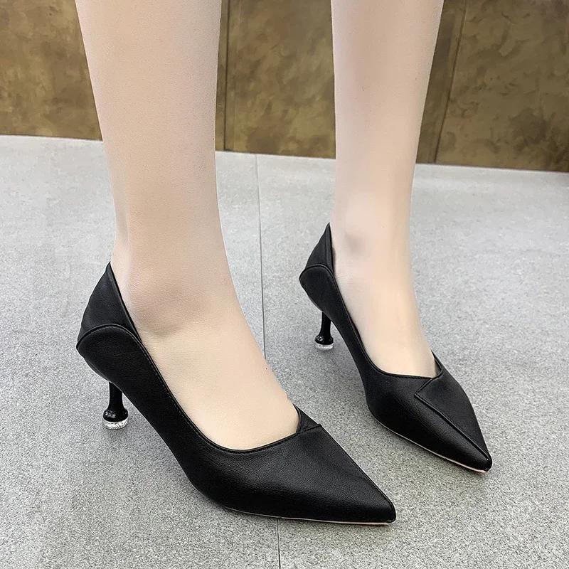 Fashion 2024 New High Quality Pointed Toe Women Shoes Spring Sexy Stiletto Ladies Dress Shoes Simple and Versatile Fashionable Pumps
