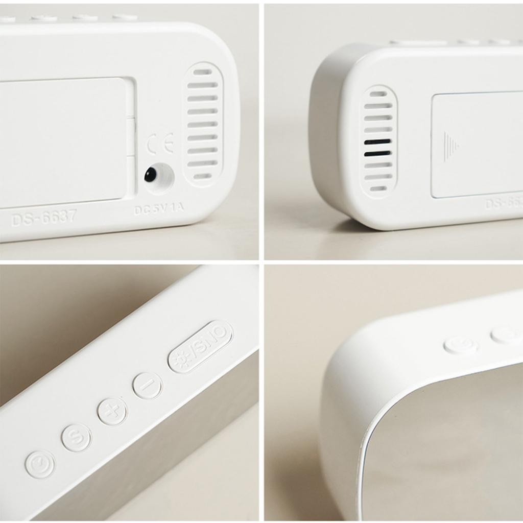 Mirror Alarm Clock LED Display 5 Levels Brightness Date Temperature Display Desktop Digital Clock White