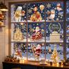 Santa Claus Window Decor 9Pcs Christmas Clings, Golden Static Stickers, Glue Free Decals with Festive Glass Stickers Elk Castle and Tree Patterns for