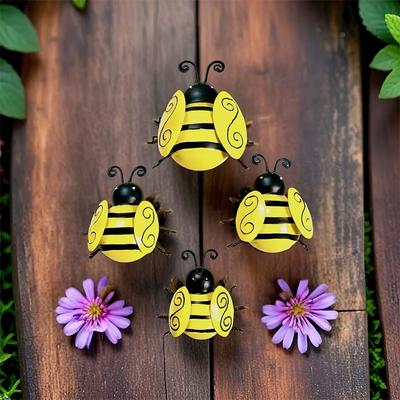 Metal Duvar Sanatı, 4 Adet Metal Bombus Arısı Duvar Dekoru, 3D Demir Arı Sanat Heykeli Asılı Duvar Süsleri Dış Mekan Ev Bahçesi İçin