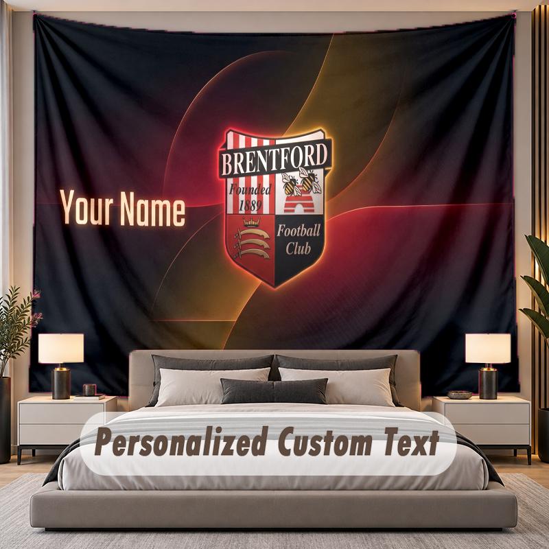 Custom Name Text Tapestry Brentford Football Personalized Polyester Wall Tapestry For Bedroom And Room